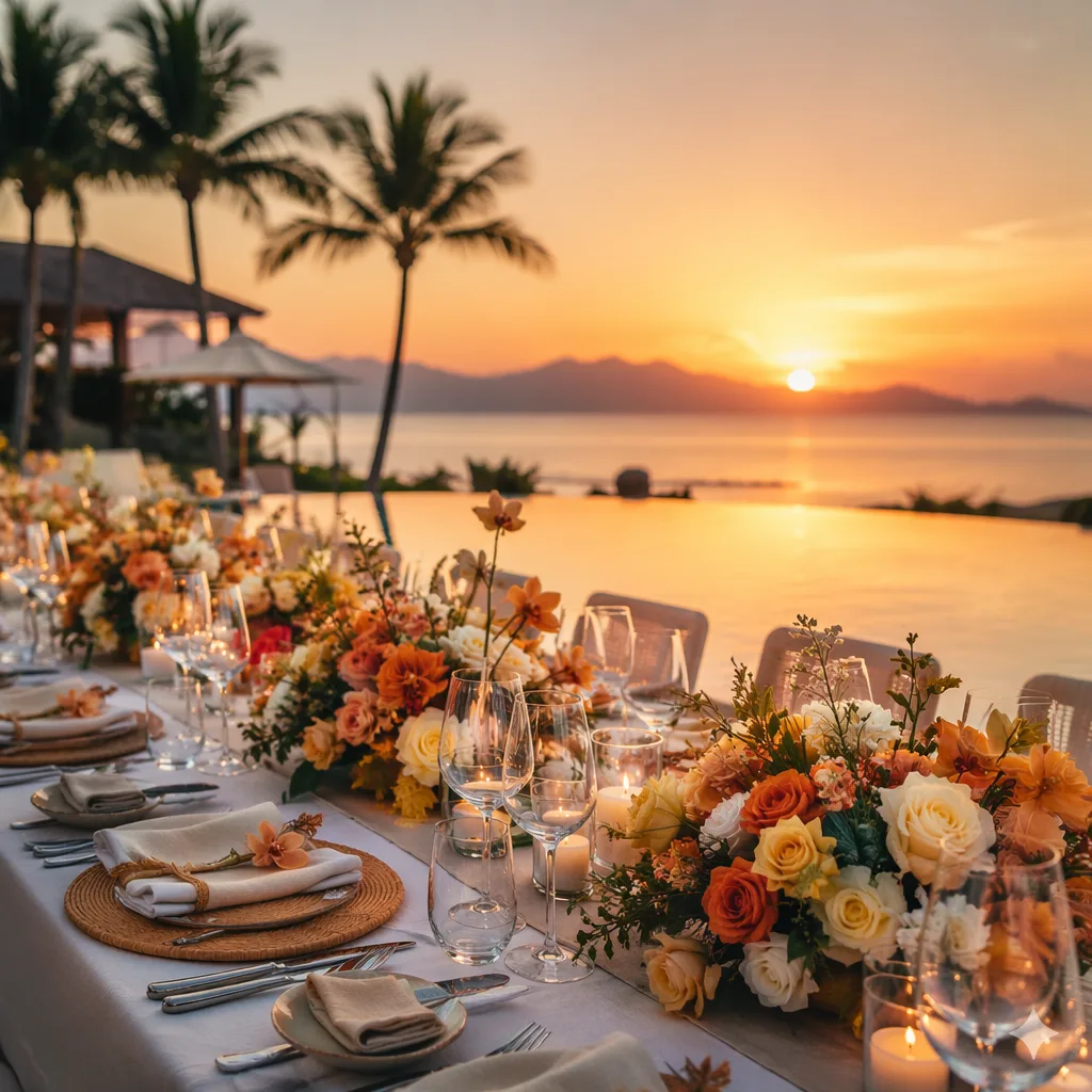 Hoa trang trí sunset party hồ bơi resort Đà Nẵng 2026 - hình 2