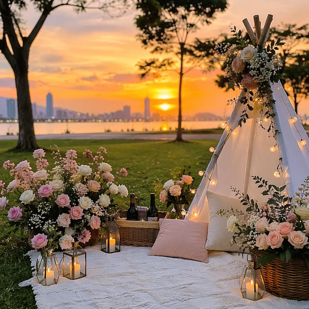Hoa công viên 29/3 Đà Nẵng: decor picnic & proposal 2026