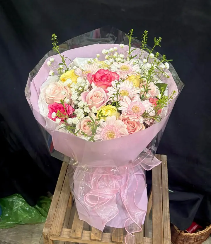Ảnh 5 của Bó Hoa Hồng Phấn & Cúc Hồng & Hồng - Hoa Tươi