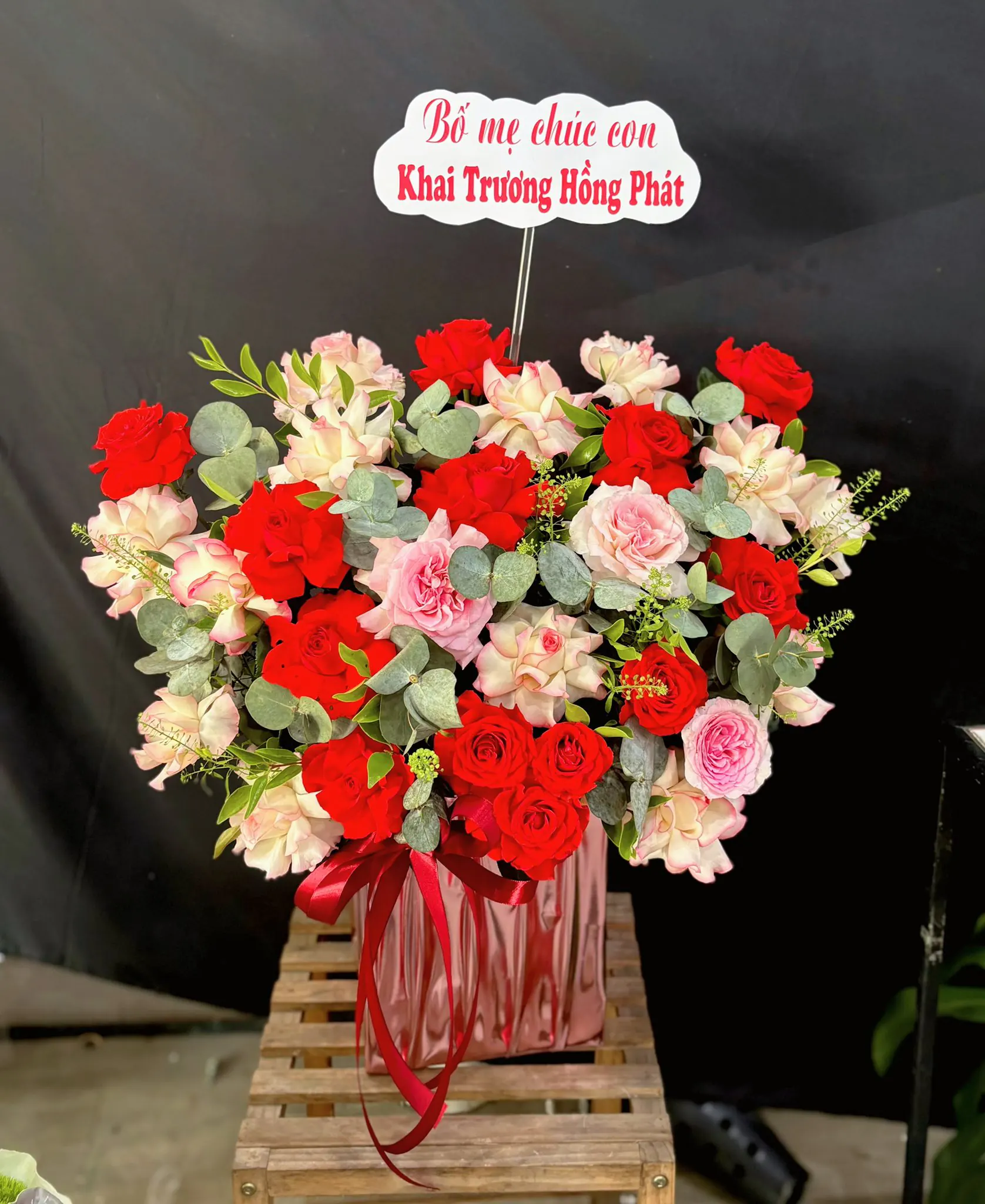 Hộp Hoa Hồng Đỏ & Hồng Phấn & Hồng - Khai Trương