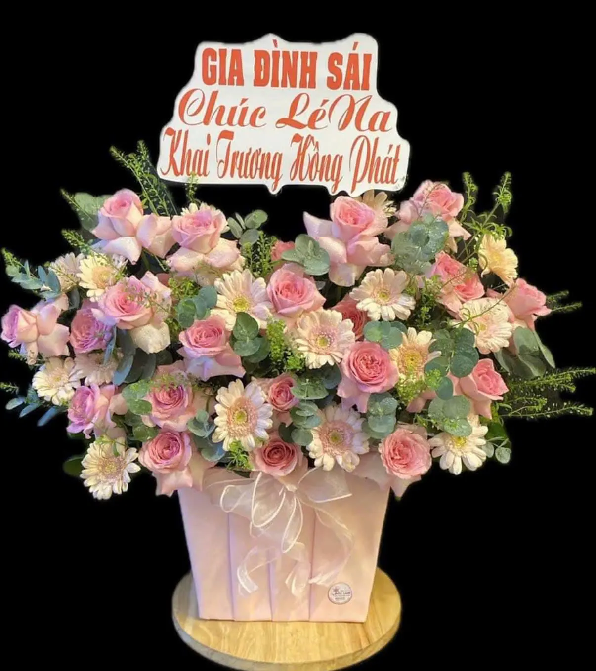 Hộp Hoa Hồng Phấn & Hồng & Cúc Họa Mi - Khai Trương
