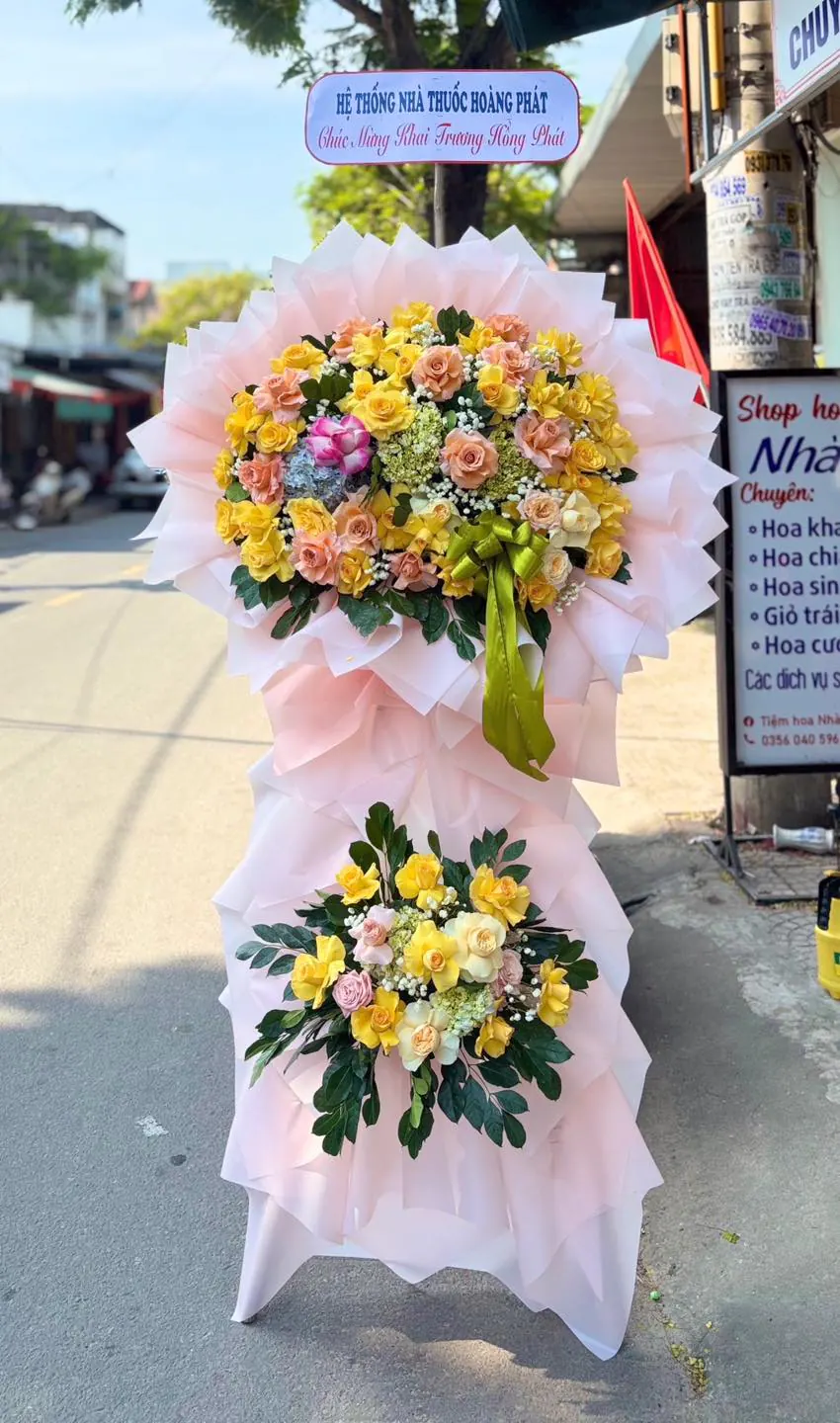Kệ Hoa 2 Tầng Hồng Phấn & Hồng Vàng & Hoa Baby - Khai Trương