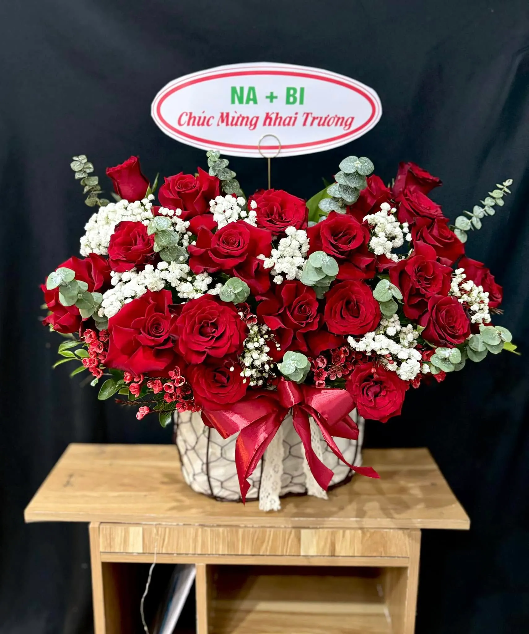 Ảnh chính của Giỏ Hoa Hồng Đỏ & Hoa Baby & Hồng - Khai Trương