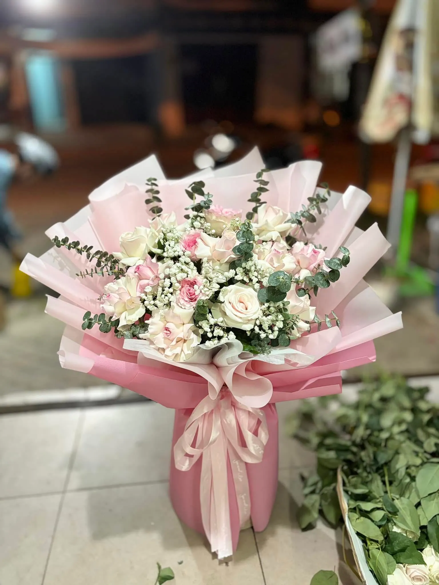 Bó Hoa Hồng Phấn & Hoa Baby & Hồng - Valentine