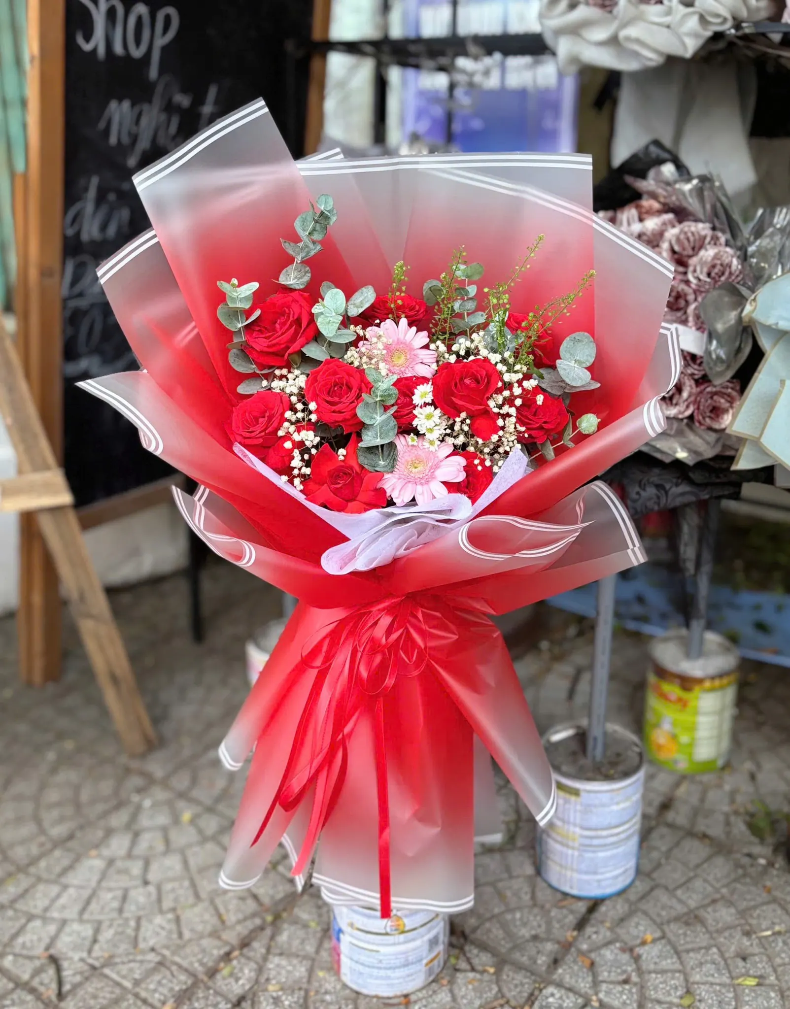 Bó Hoa Hồng Đỏ & Hoa Baby & Hồng - Valentine