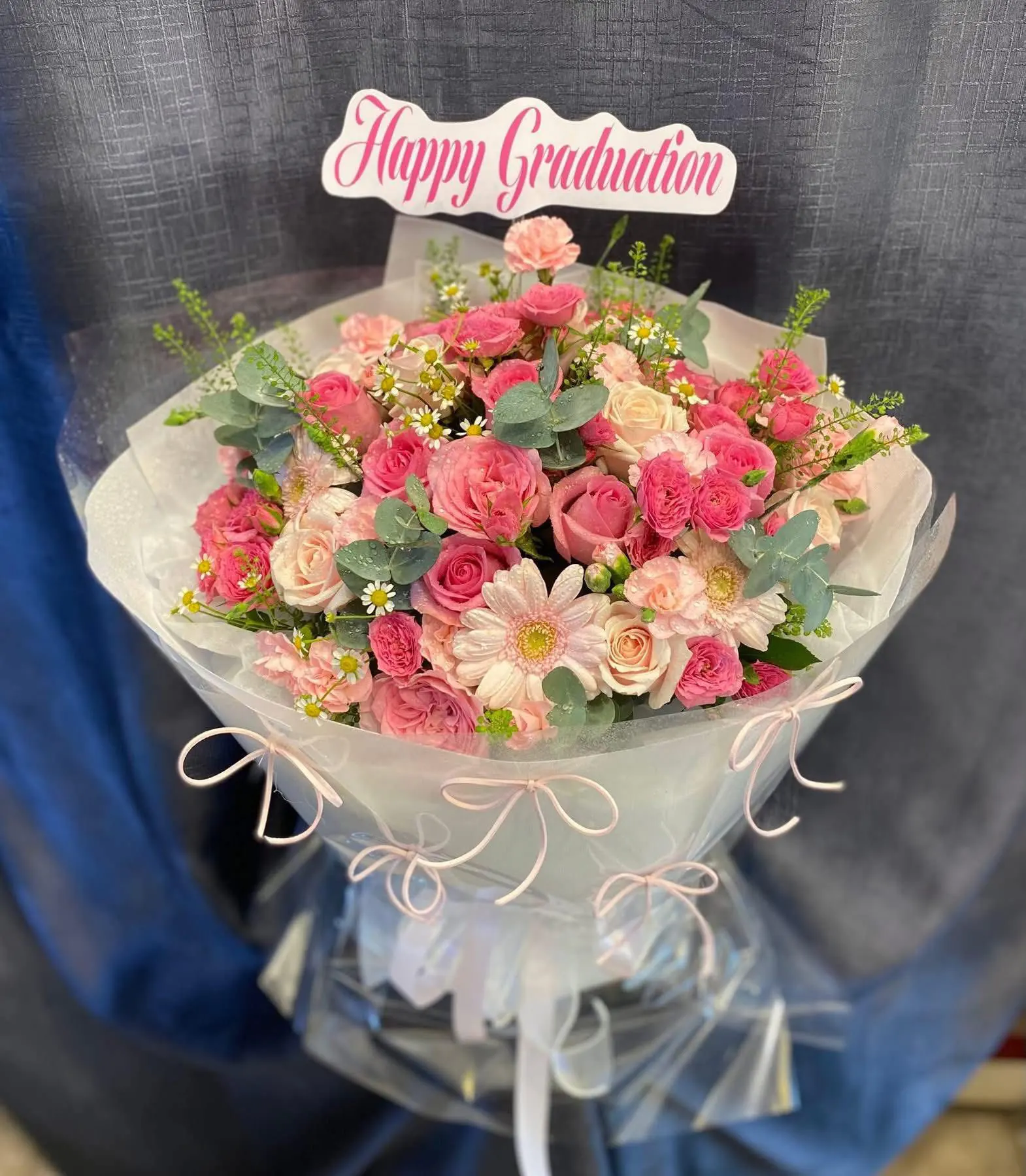 Bó Hoa Hồng Phấn & Cúc Hồng & Hồng - Chúc Mừng