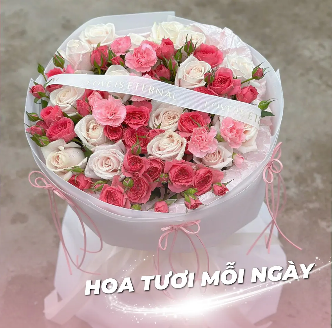 Hộp Hoa Hồng Phấn & Cúc Hồng & Hồng - Valentine